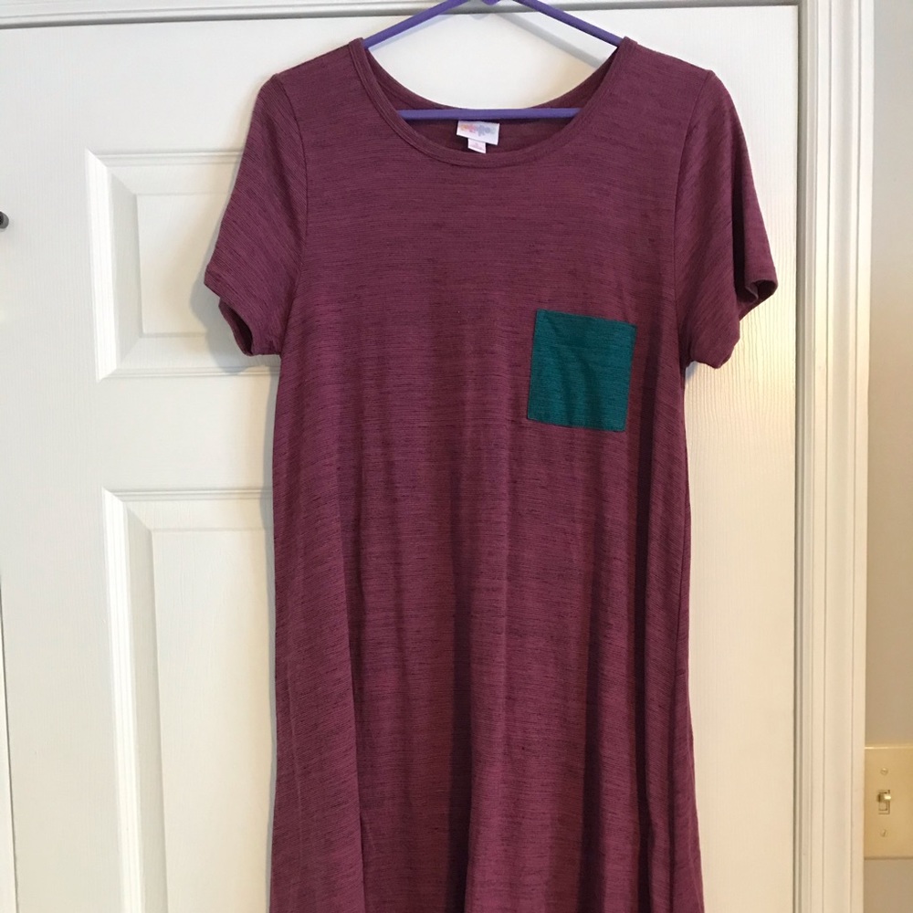 🎯LuLaRoe Carly maroon micro stripe teal pocket S